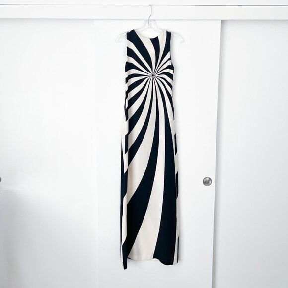 Lisa Perry Black and White Swirl Stripe Maxi Dress Gown Silk - Picture 9 of 16